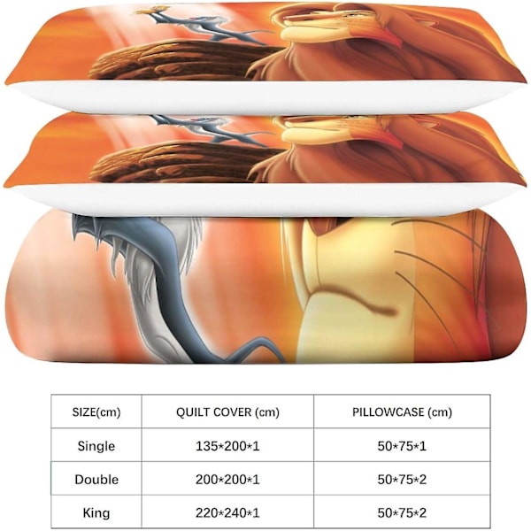 Løvenes Konge Dyne Sett Singel Mikrofiber Sengetøy Anime Figurer 3D Trykt Dynetrekk Putevar Med Glidelås Lukking Vinter Myk Dyne C Single135x200cm