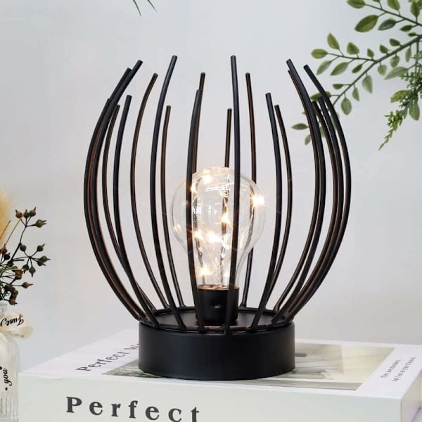 Metallbordlampe med bur, trådløs batteridrevet Edison-pære, perfekt fo...