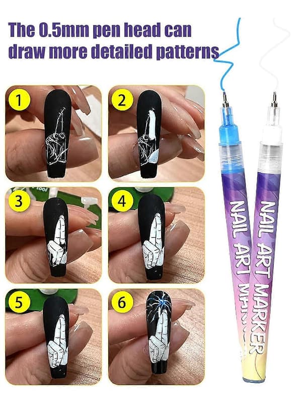 3D Neglekunstpenne til Salon & Hjem, 12 Farve Fin Spids Dotting Design Kit[ZHE]
