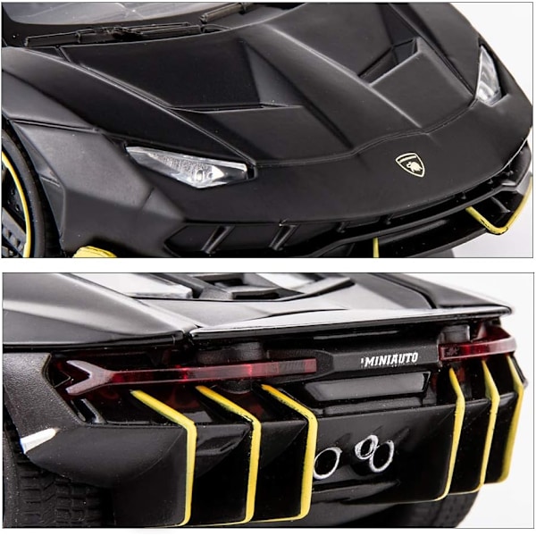 Yhteensopiva 1:32 Lamborghini LP770 automallilelun kanssa, lasten ääni- ja valo vetoauto, sinkkiseoksesta valmistettu lelu, lapsille, pojille ja tytöille, lahja, musta