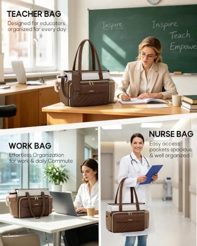 RAINSMORE Lærerveske for kvinner, 15,6\" Laptop Arbeidsveske, 40oz Koppholder