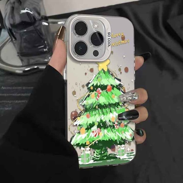 Kuuma myynti Joulukuusi värikäs hopea matkapuhelinkotelo iPhone 16 15 Pro Max 14 13 12 11 IMD läpinäkyvä iskunkestävä kotelo Style 1 iPhone 16 plus