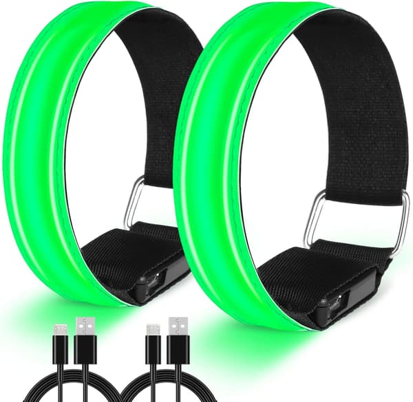 LED Armband Rechargeable, High Visibility Flashing Reflective Running Lights for Runners, 2-pack Luminous Armband Led Running