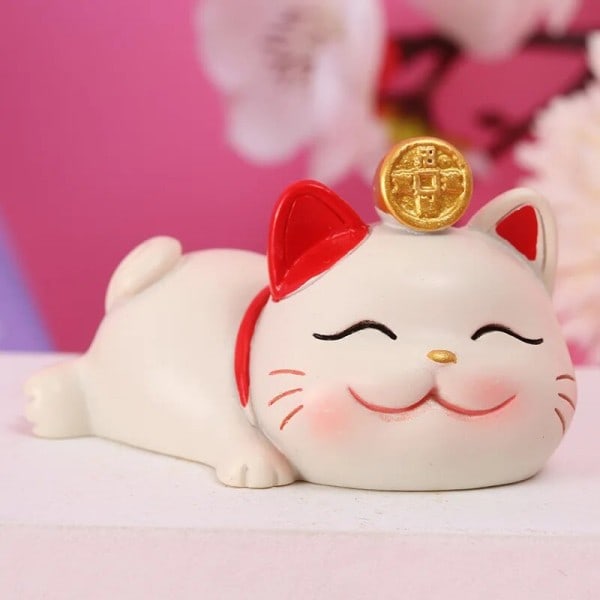 Håndlavede Søde Lykkekat Små Ornamenter Mini Bil Interiør Dekoration Resin C...
