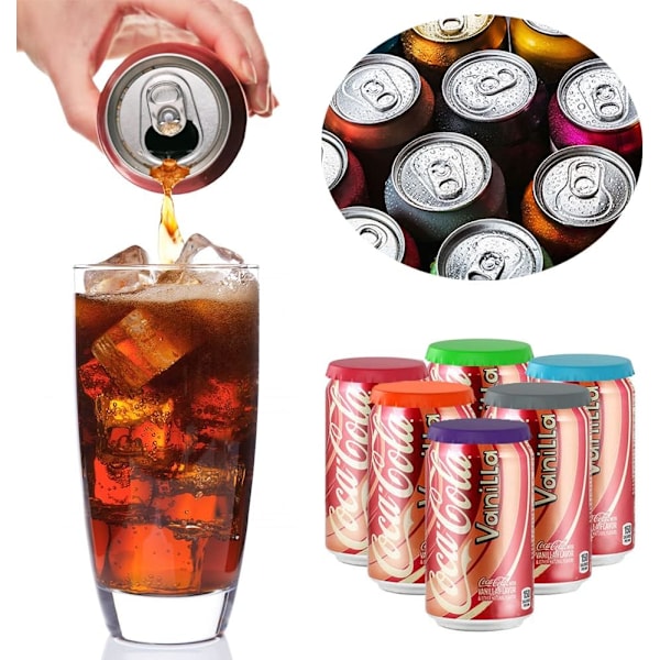 Silikonlock för läskburkar, 6-pack återanvändbara lock för läsk/dryck/öl