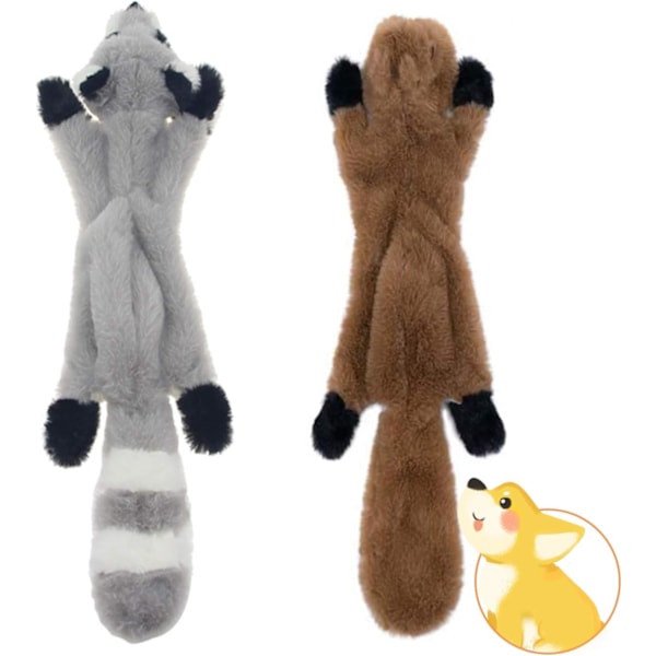 Beeping toy for dogs, 2 pieces of dog toys without filling, safe chewing toy for small and medium dogs – squirrel raccoon