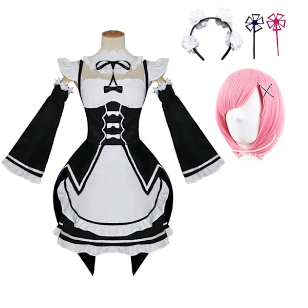 Anime Re:Zero - Starting Life in Another World Ram/Rem Cosplay Kostymer Maid Outfit Halloween Kostym Maid Servant Klänning stil 3 style3 L