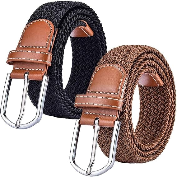 2-pak Dame Stretch Canvas Flettet Bælte - Damebælter til Jeans, One Size