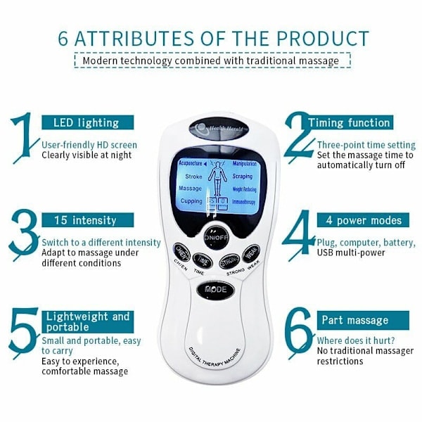 TENS-apparat, EMS, 8-i-1 stimulering, smärtbehandling, elektroterapimassage DHL[ch]