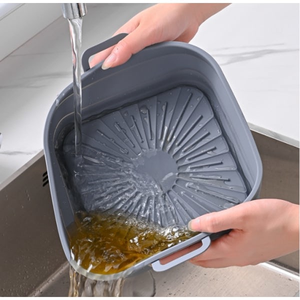 Sammenleggbar Firkantet Airfryer Silikonform 17.5 cm Grå