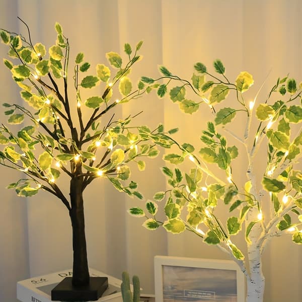 Birketræ bordlampe med USB, justerbare grene, plug-in Not provided Black