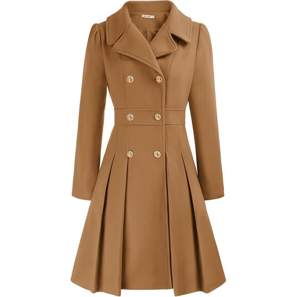 Women's Trench Coat Fashion Sharp Shirt Collar Double Breasted Thick A-line Jacket Dark Khaki