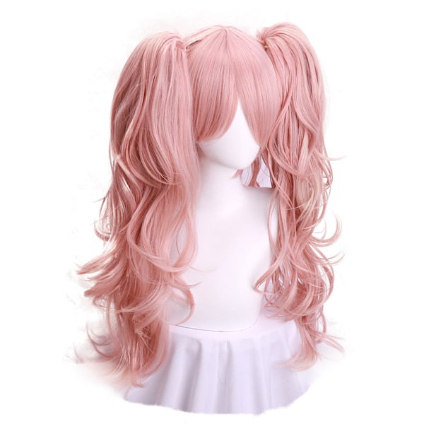 Anime Danganronpa Enoshima Junko Cosplay Parykk Rosa Lang Bølget Med Hestehale Klips Hvit Svart Bjørn Hårnåler Jente Gave Parykk og Hodeplagg Wig  and hearwear One Size