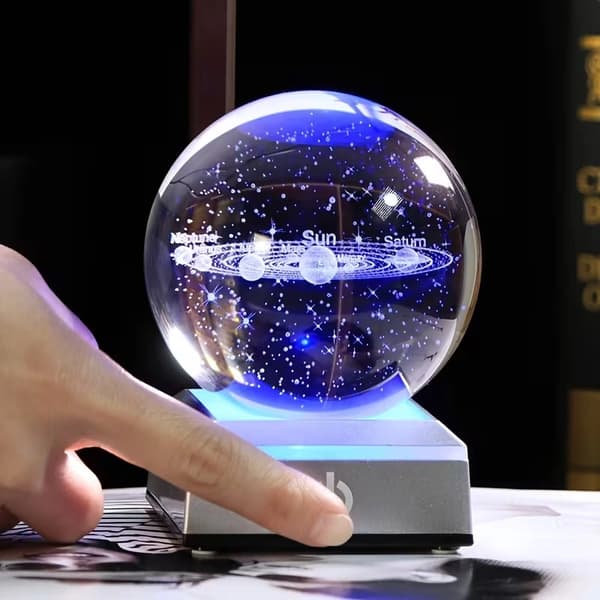 3D Solsystem Kristallkula Nattlampa med Touch LED-bas, USB-driven, 8cm, Flerfärgad 8cm Multicolor