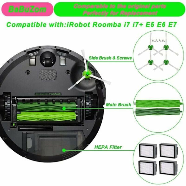 Tilbehør Reservedeler Kit for iRobot Roomba j7 j7+ i7 i7+ Plus E5 E6 E7 i8 ...
