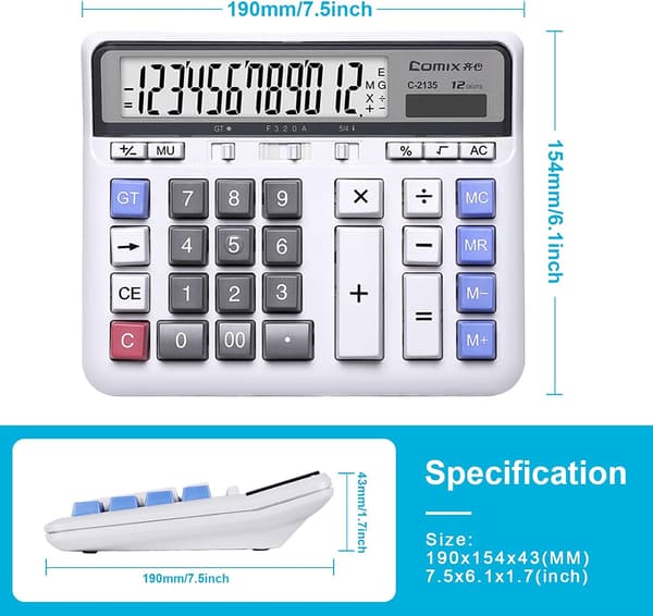 Desktop Calculator 12 Digits with Large LCD Display and Sensitive