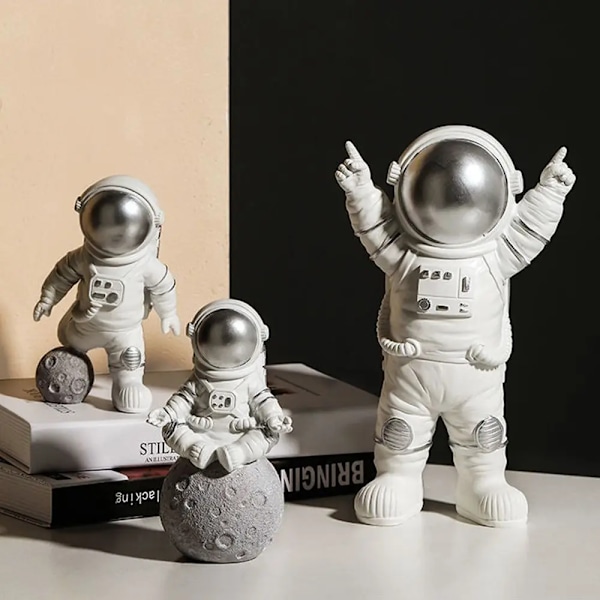 Astronautfigurer Jul Harts Spaceman Måne Skulptur Dekorative Kosmonautstatuer Miniatyrer Gave til Børn Legetøj Hjemindretning