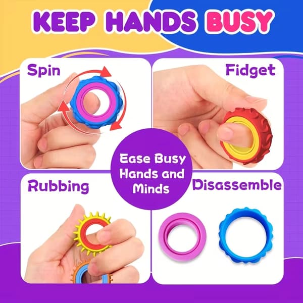 6-pakning stresslindrende spinnringer – sensoriske fidget-leker for barn og voksne, ADHD angstlindring, bærbare for kontor, reise og