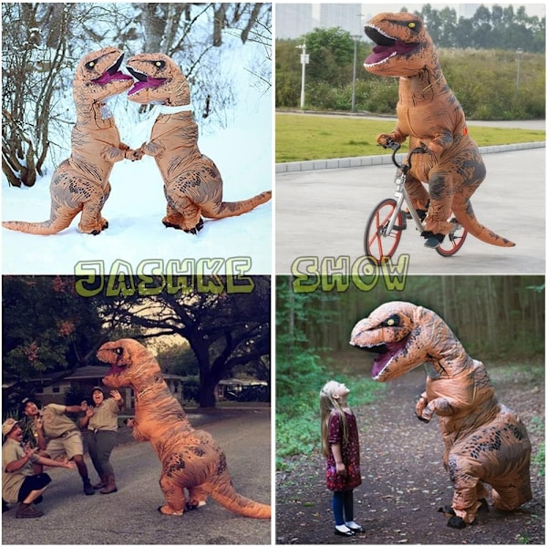 Oppblåsbar T-Rex Dinosaurie Kostyme Halloween Kostyme Voksen Maskeraddräkt (Brun) - Xin