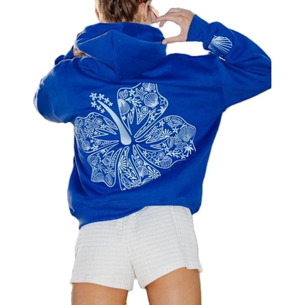 Palm Puff Ylisuuret Hupparit Naisille, Teinitytöille Preppy Collegepaita Pitkähihainen Y2K Graafinen T-paita Taskuilla Royal Blue Royal Blue 3XL