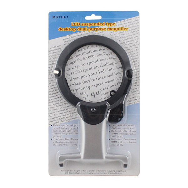 Kaula- ja pöytämagnifioija 6x suurennuslasi, handsfree-varsilamppu LED-lasilla...