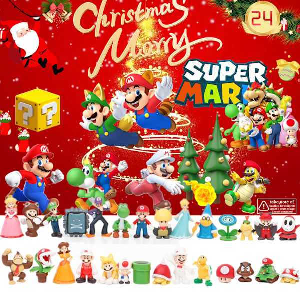 Super Mario Barnkalender til Børn 2024, 24 Overraskende Julegaver med Farverige Mario Legetøj