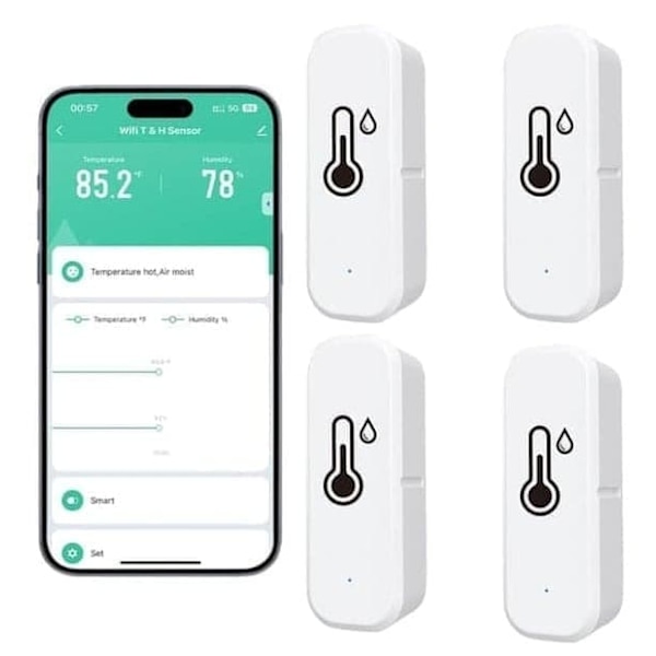 WiFi Termometer Hygrometer med Appvarningar, 1/2/4-pack[ZHE] 4-pack