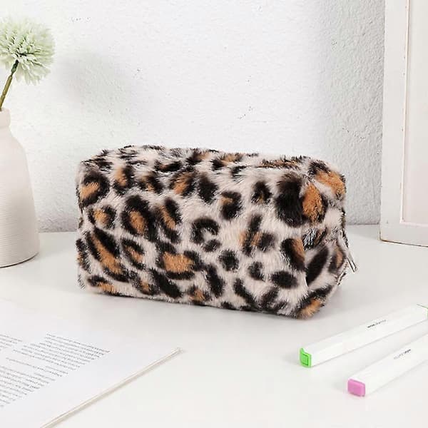 【BQ】Multifunctional Pencil Case with Neon Leopard Pattern - Rainbow Organizer for School, Travel, Cosmetics, and Keys