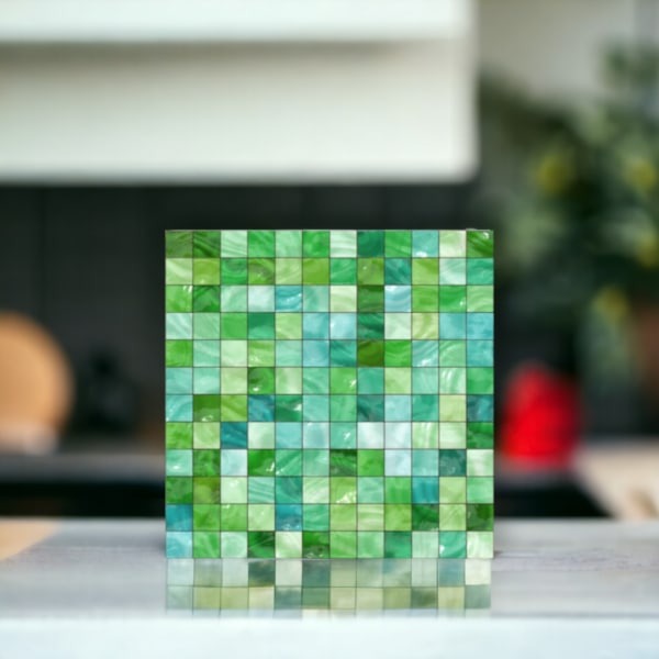 Grön glasmosaik Kakeldekor 15x15 cm blank 12-pack