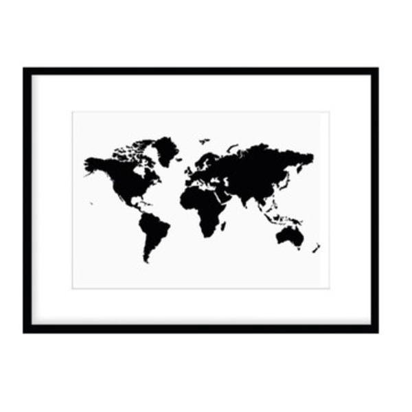 Poster Världskarta Karta Svart A4