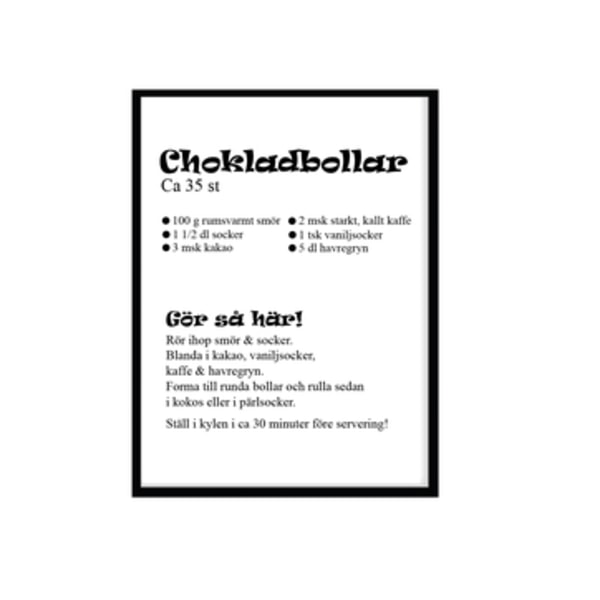 Poster Chokladbollar recept A4