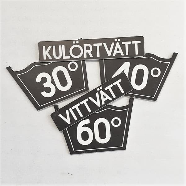 Tvättsymboler, graverade Svart Skylt