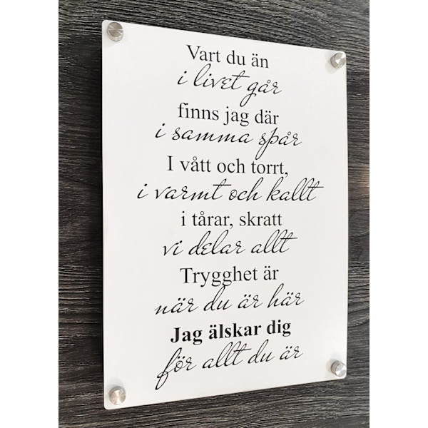 Poster/Tavla i akryl Kärleksdikt Koppar metall Vit
