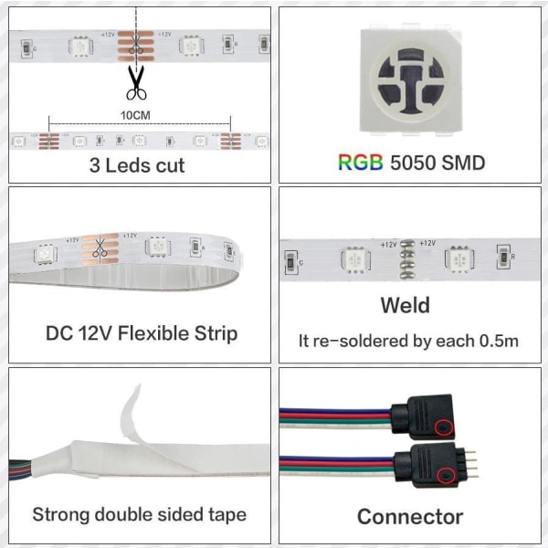 Ledslinga för RGB + Vit Fjärrkontroll LED 3 meter TV