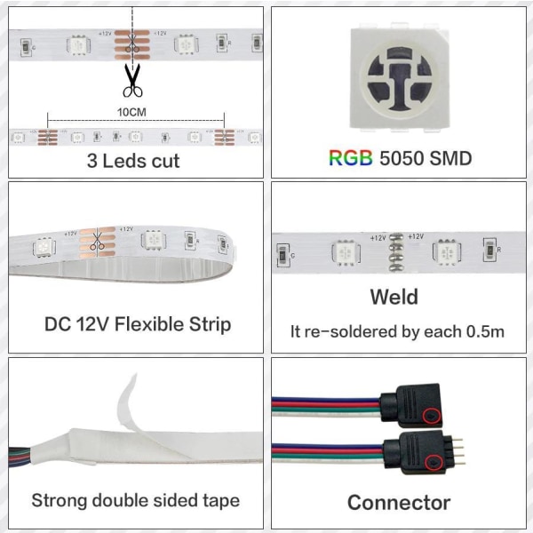 Ledslinga för RGB + Vit Fjärrkontroll LED 2 meter TV