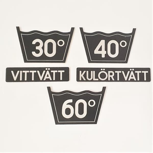 Tvättsymboler, graverade Svart Skylt