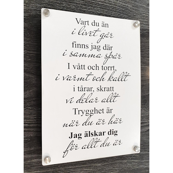 Poster/Tavla i akryl Kärleksdikt Svart Vit