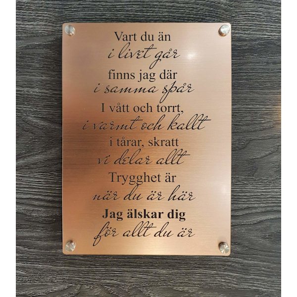 Poster/Tavla i akryl Kärleksdikt Koppar metall Vit