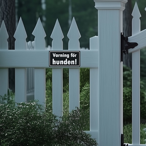 Varning för hunden, Svart med vit text, graverad skylt, självhäftande