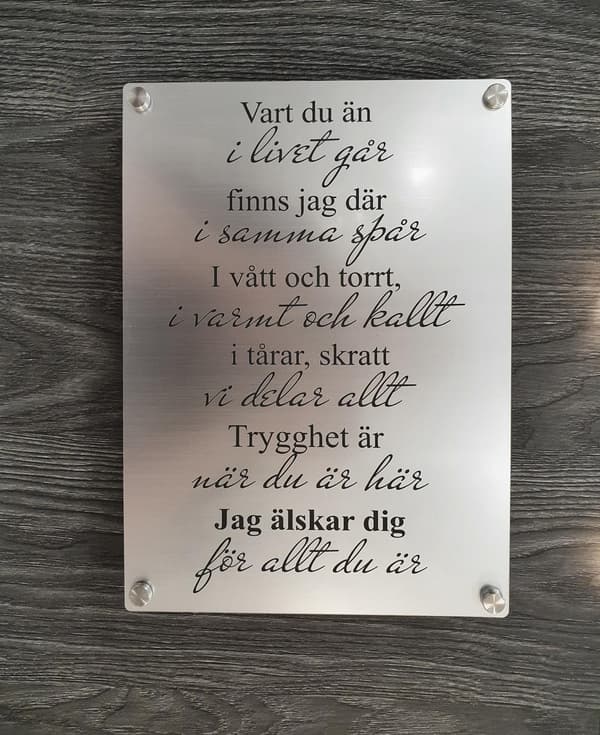 Poster/Tavla i akryl Kärleksdikt Borstad metall Vit
