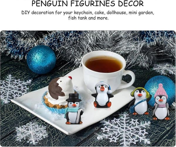 4 stk. julepynt mini vinter pingvin figurer (Peng)