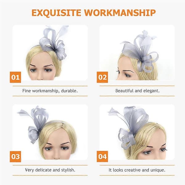 Grått fascinator-hårband för damer till tebjudning (Peng) Grey 20X18X3CM