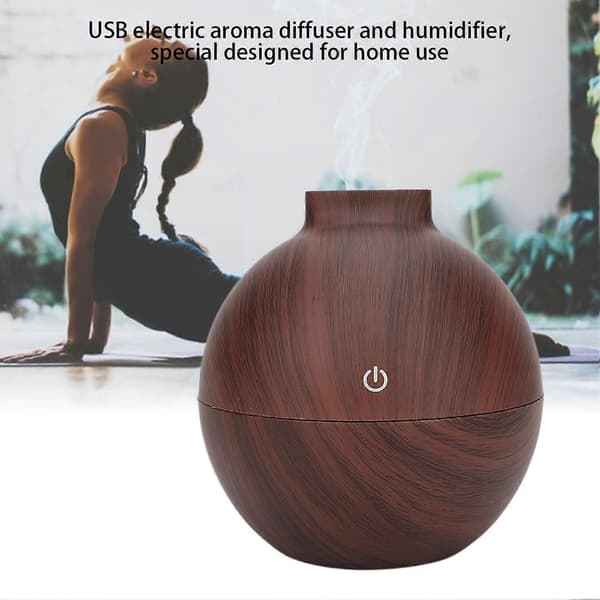 130ml USB LED Mini Eterisk Oljediffusor Kontorsskrivbord Luftfuktare (Peng) Dark Wood