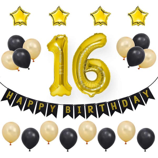 Fødselsdagsdekoration 23 stk. 16-års Happy Birthday ballonsæt til pynt (Peng)