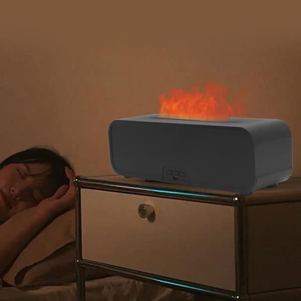 Färgglad flamma diffusor luftfuktare, fjärrkontroll, aromaterapi, doftande tvätt (Pe)