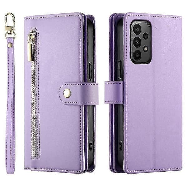 Samsung Galaxy A23 4G/5G Flip PU-läder Plånboksfodral med handledsrem - 6 kortplatser Dragkedjeficka (PE)
