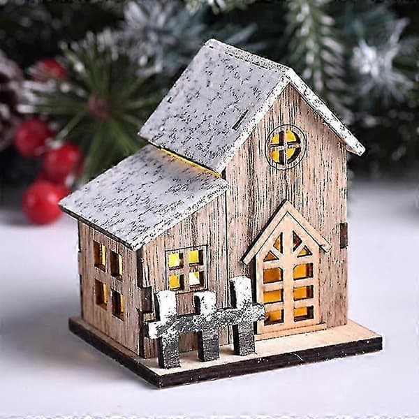 Juldekoration i trä med LED-belysning – Litet hus som bordsdekoration (Peng)