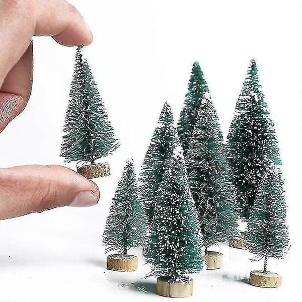24 st Mini Julgran Konstgjord Tall Mini Sisal Flaskborste Snöfrostad Gran (Peng) Silver