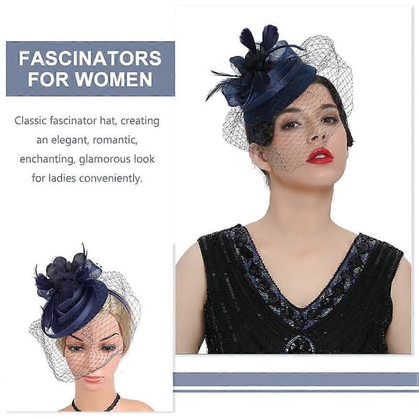 Marinblått fascinator-hårband för kvinnor, håraccessoar för tebjudning, 2 st (Peng)