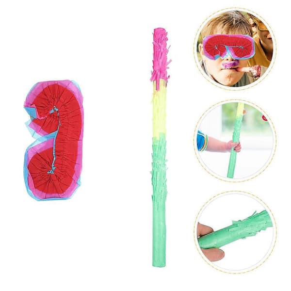 Flerfarvet piñata-stok og bind for øjnene spilrekvisitter til børn, enkelt design, papirmateriale, 1 sæt (Peng)